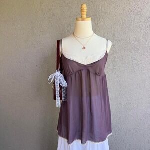 Y2K Victoria's Secret Purple Lace Trim Babydoll Camisole Lingerie Size Medium